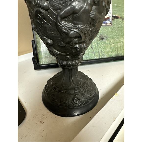 Vintage Metal Repousse French Victorian Cherub Pitcher Ewer Urn Decor - Picture 7 of 9